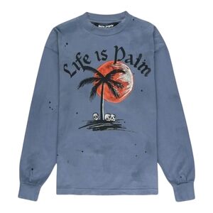 Palm Angels sunset palm garment dyed long sleeve‎ sweatshirt blue